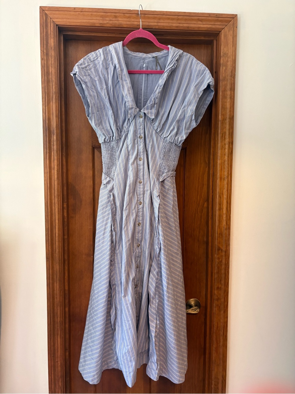 Anthropologie Light Blue Striped Button-Front Midi Dress - Picture 3 of 4